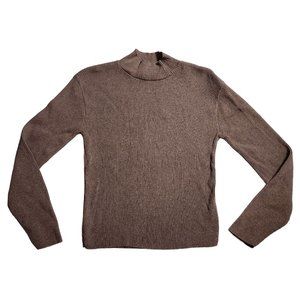 Vintage Women's Cotton Forever Brown Ribbed Mock Neck Sweater Blouse Top Large